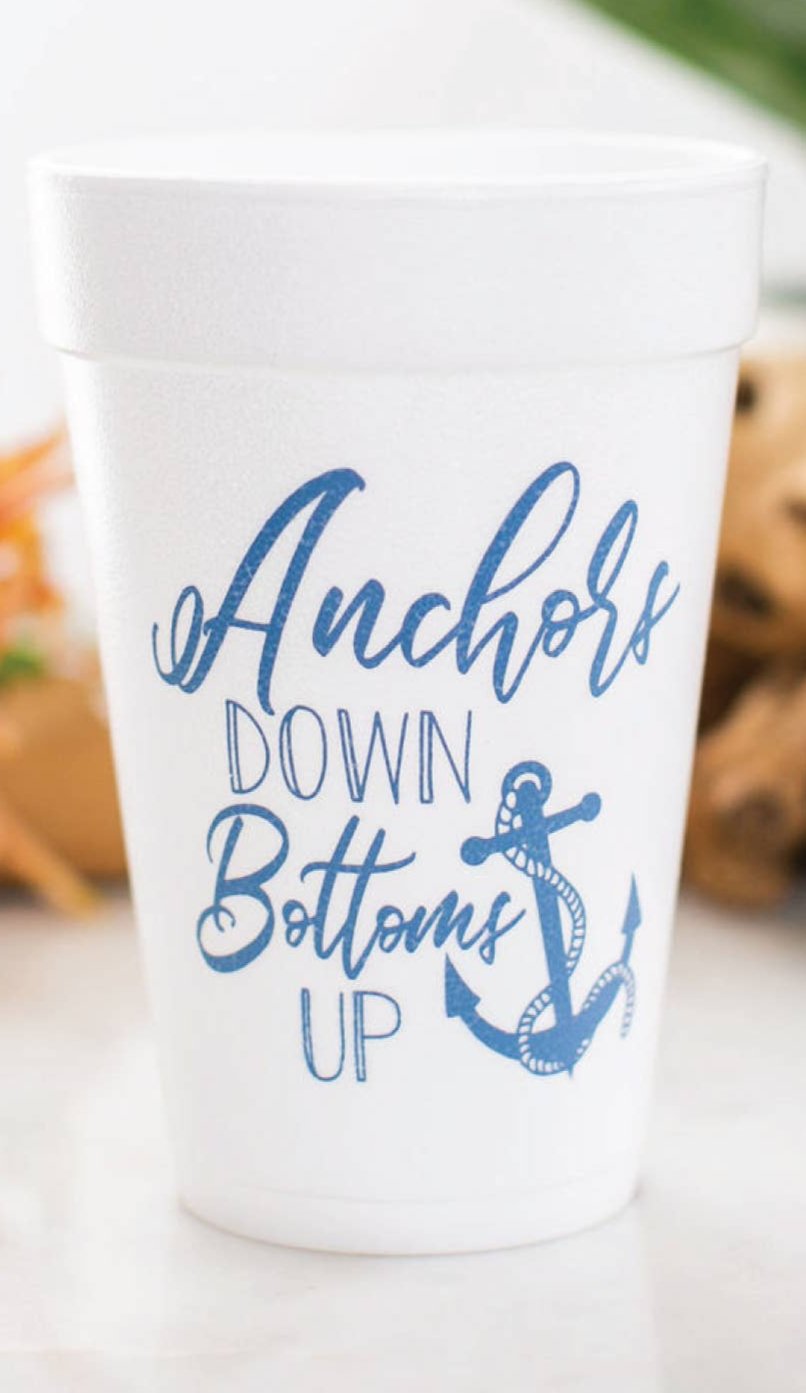 Anchors Down Bottoms Up Foam Cups- Summer